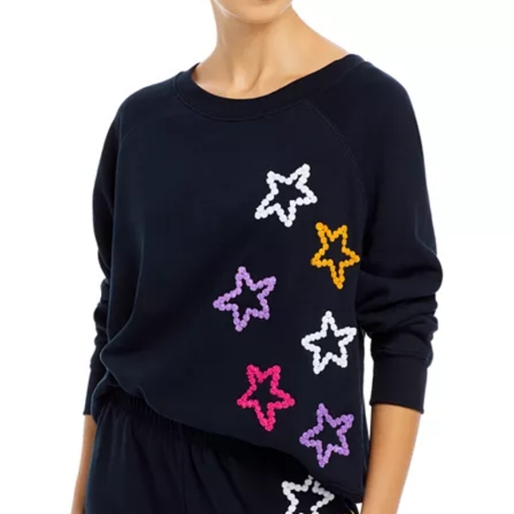 WILDFOX Celestial Stitches Sweatshirt Navy with Embroidered Stars - Picture 1 of 12